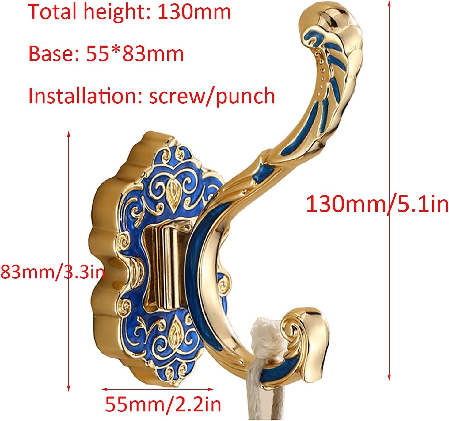 ZSH European Style Coat Hook, Double Hook Robe Hook, Wall-Mounted Clothes Hanger with Screws, for Bathroom and Bedroom Door Wall Hook (Size : 1PACK)