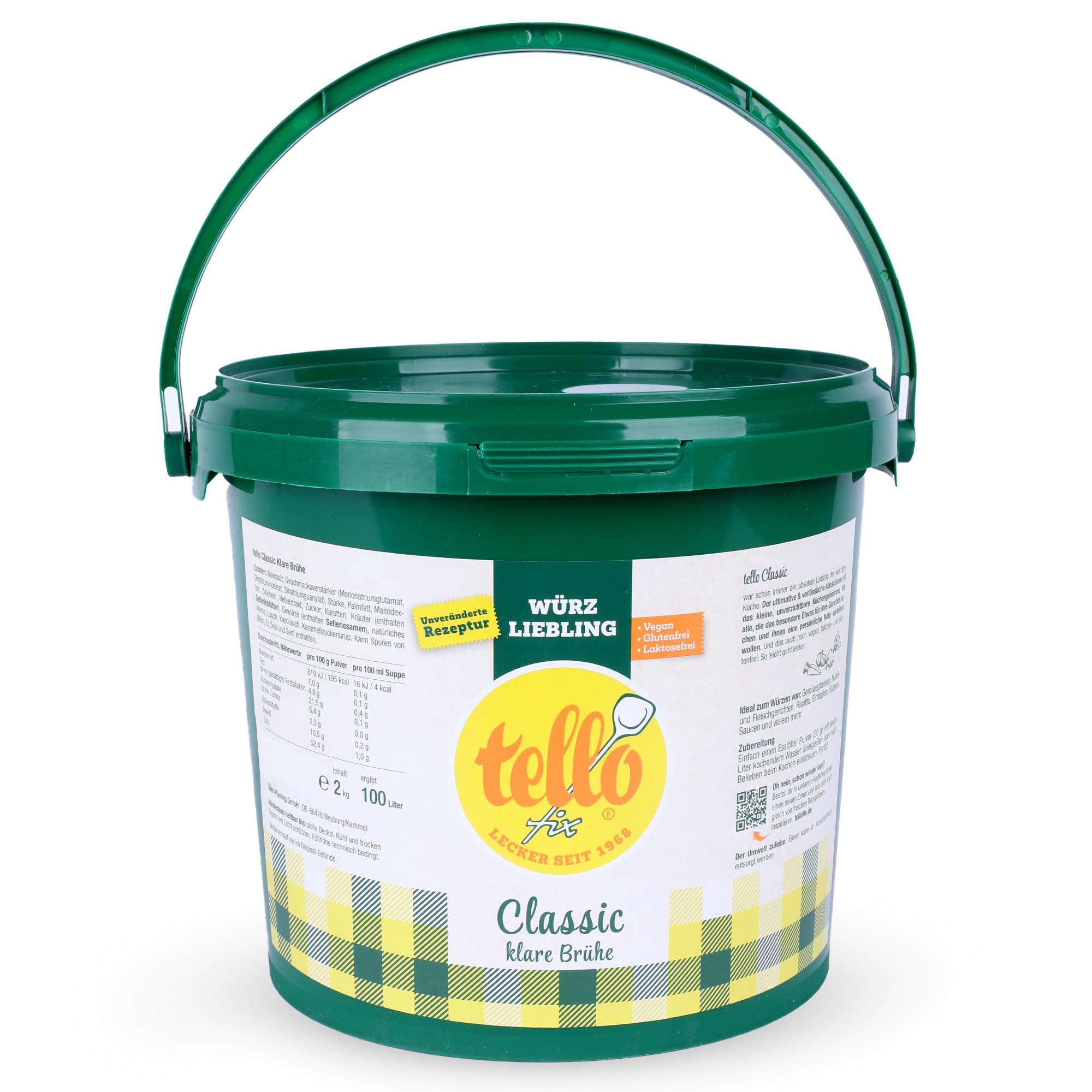 Tellofix Classic Klare Brühe 2kg - Vielseitige Gemüse Brühe -Universal-Würzmittel zum Verfeinern von Suppen - Kalorienarm, glutenfrei, lactosefrei & vegan - Keine Farb- oder Konservierungssstoffe