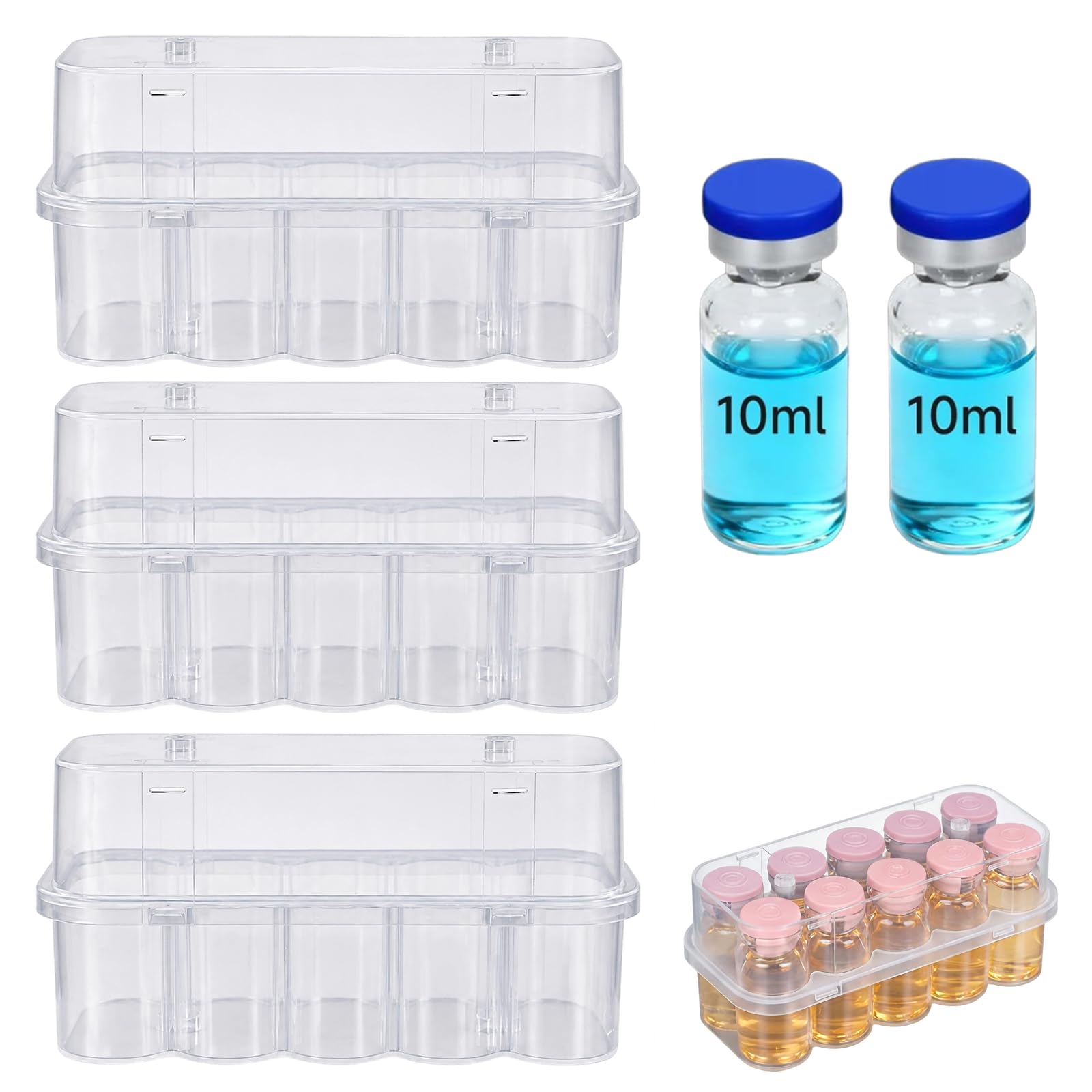 Wtoawgt 3 Pack Peptide Case, Insulin Vial Holder for Fridge, 10ml Vial Case for Refrigerator, Stackable Design, Fits Standard U-100 Insulin, Lab & Home Fridge Organisation