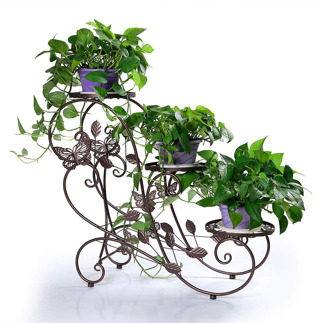 HLC Pflanzenständer aus Metall, 3 Ebenen, hohe Blumentopf-Ausstellungsständer, Ecke, Innen- und Außenbereich, Dekoration, Pflanzenregale für Zuhause, Terrasse, Büro, Garten (Bronze)