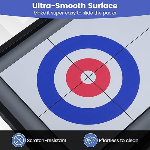 Miniatura 5 de Goplus Juego de mesa 2 en 1, juego de mesa portátil de 2 caras con 8 discos rodantes, juego de mesa de tejo de madera y curling para adultos