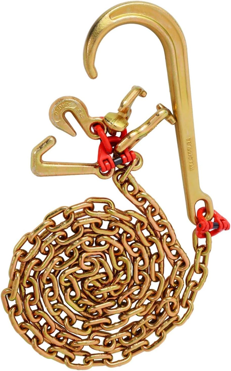 Geelife J Hook Chain, 5/16 in x 10 ft G80 Bridle Tow Chain, Alloy Steel with 2 G70 J Hooks, 9260 Lbs Tow Hooks for Trucks