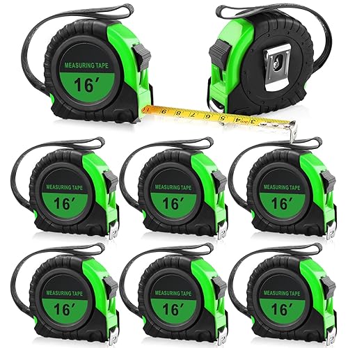Yunsailing Paquete de 8 cintas métricas retráctiles a granel de 16 pies, medidas pequeñas, fáciles de leer con fracciones de medición de 1/8 (verde)
