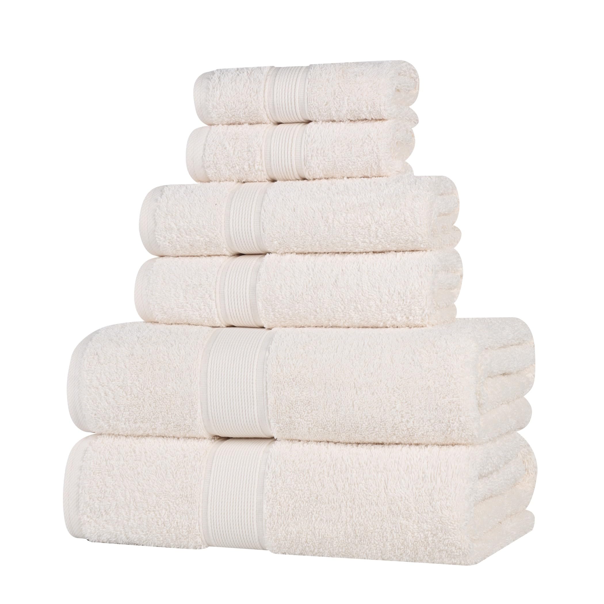Lot de 6 Serviettes en Coton Biologique de qualité supérieure, 6 pièces, Couleur Ivoire