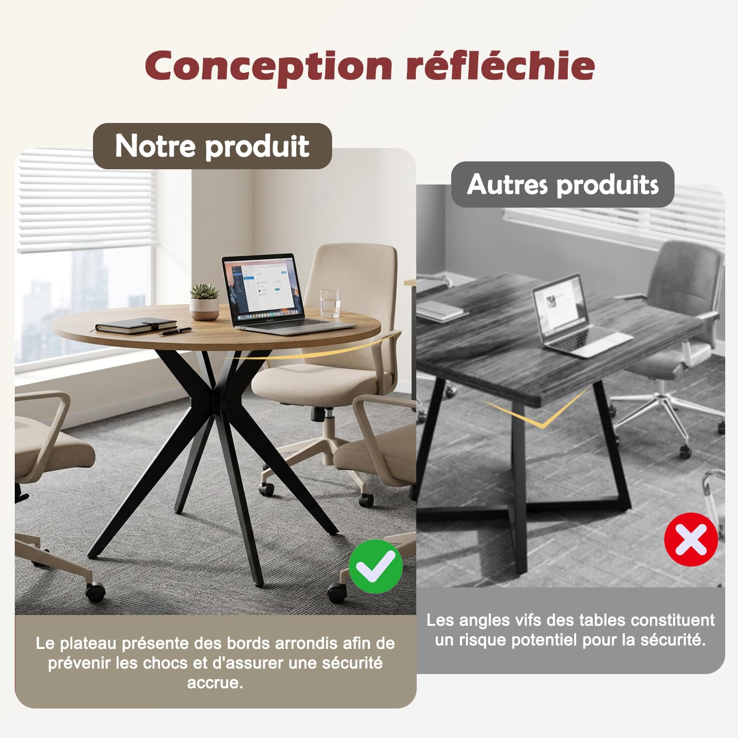 Tavolo da conferenza rotondo in rovere e nero, robusto, in legno e metallo, design compatto e professionale, ideale per riunioni di squadra in ufficio e progetti 100 x 100 x 75 cm