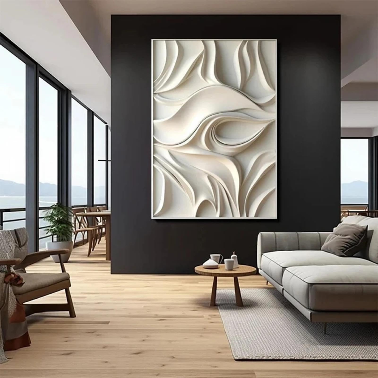 XINBAO Minimalista Irregolare Bianco Onda Stile Tela Arte Murale 3d Textured Visual Abstract Poster Stampe Dipinti Per La Decorazione Domestica Arte 70x100cm Senza Cornice