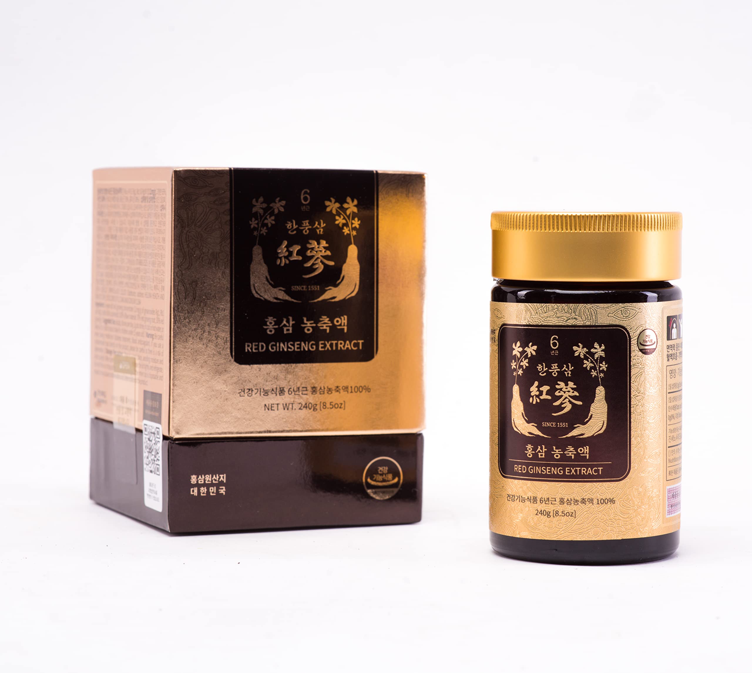 Red Ginseng Extract 240g from 100% Korean Red Ginseng Roots, Concentrated Panax Ginseng Root, Natural Energy Supplements, Immune Support, Boost Nitric Oxide and Blood Circulation
