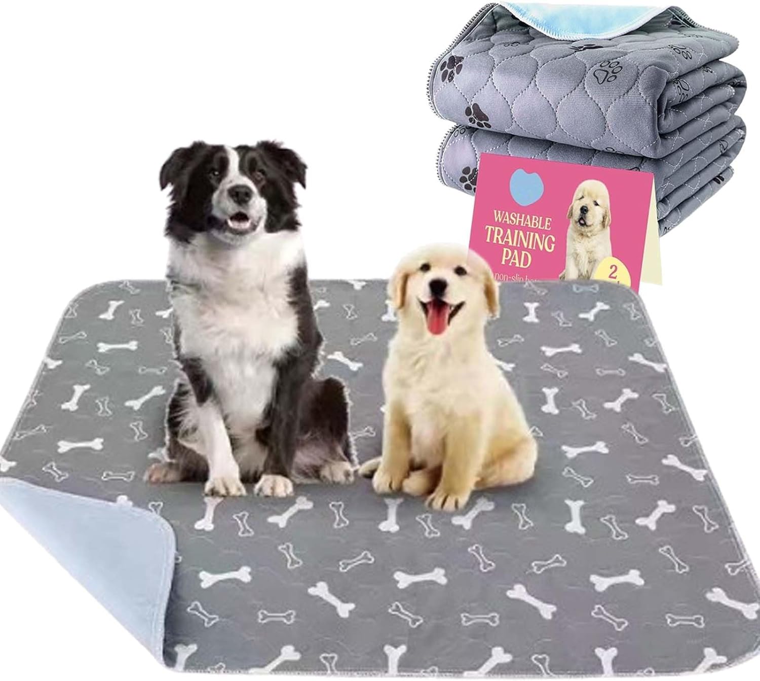 2Pcs PawsPlace Reusable Puppy Pee Pads with Pheromones, Washable Leak-Proof Anti-Slip Pet Training Pads for Dogs & Cats, Home & Travel (B, M(28*31in))