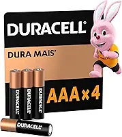 Duracell Pilhas Alcalinas AAA Palito Pack 4 Unidades – Dura Mais – Ideal para Controles Remotos Brinquedos e Lanternas