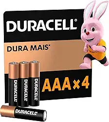 Duracell Pilhas Alcalinas AAA Palito Pack 4 Unidades – Dura Mais – Ideal para Controles Remotos Brinquedos e Lanternas