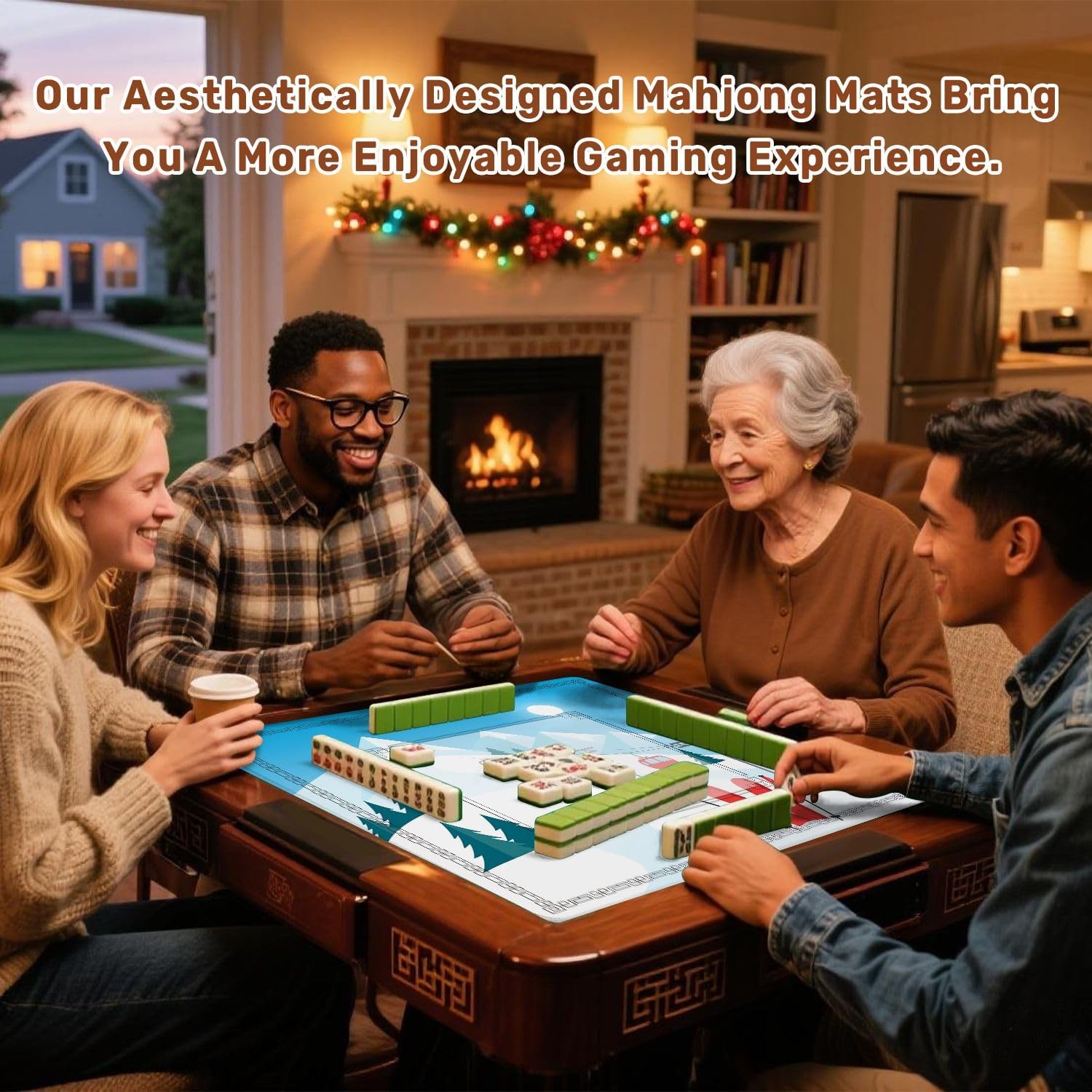 Mahjong Mat for Table Winter Mountain Landscape Pair skis Snow ski Lift 31.5" x 31.5" Non-Slip Noise-Reducing Game Mat Premium Mahjong Accessories for Poker Dominoes Hosting