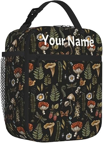 Miniatura 2 de Bolsa de almuerzo personalizada con nombre de hongos mágicos vintage, caja aislada personalizada, contenedor de alimentos personalizado, bolsillo