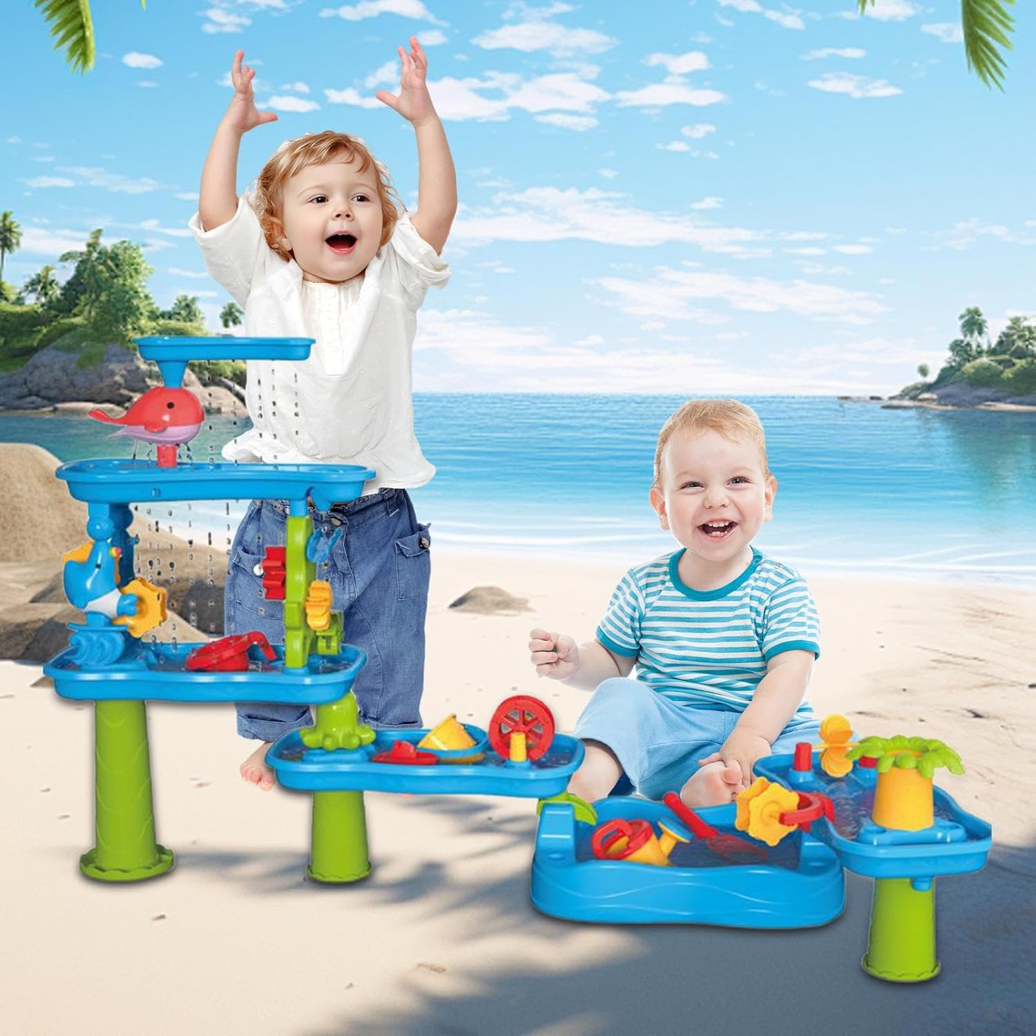ウォーターテーブル　サンドテーブル　知育玩具　水遊びプール　屋外 ウォーターサンドテーブル | 夏のアクティビティ知育テーブル | 13個の