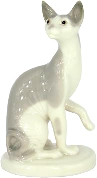 Grey Sphinx Cat Lomonosov Imperial Porcelain Collectible Realistic Figurine Cat Kittie Assorted Collection
