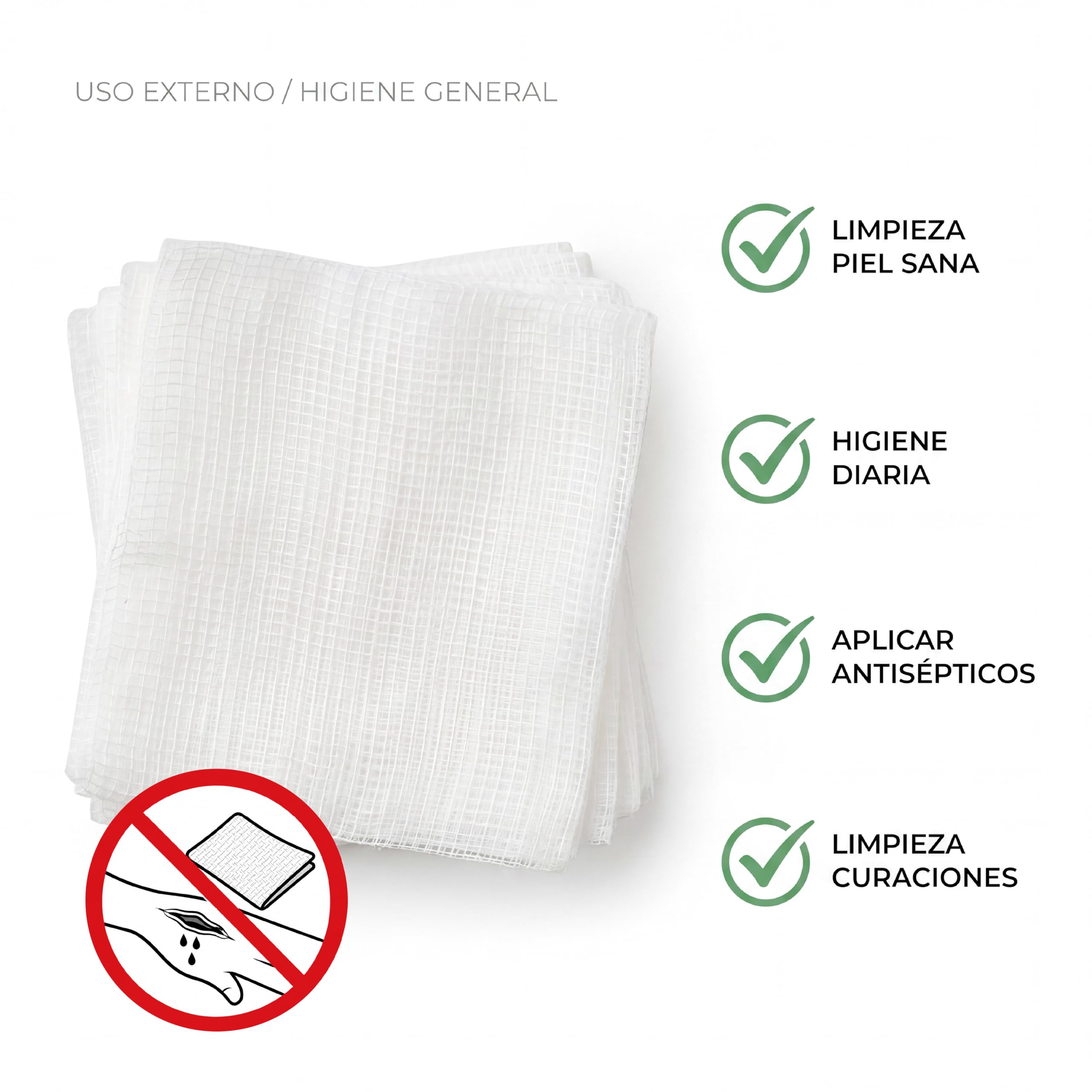 KMINA Gasas de Algodón (2500 Unidades) 13 Hilos 4 Capas 10 x 10 cm Plegadas Transpirables Alta Absorción Malla Indesmallable 100% Algodón
