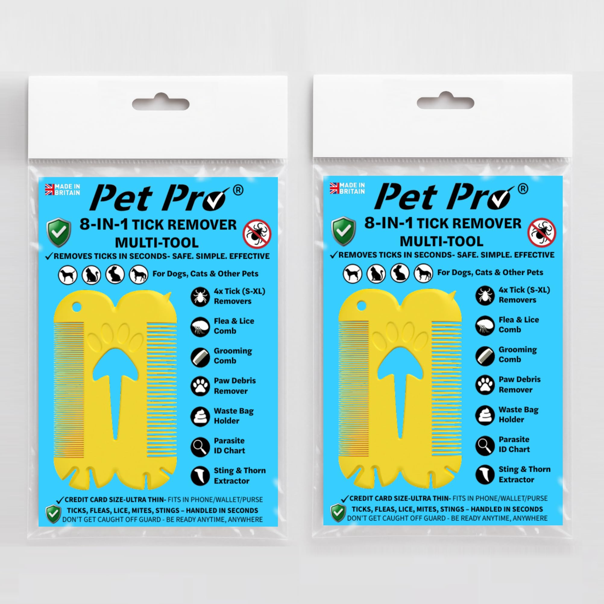 Pet Pro 2 Pack Pocket Tick Removal Tool for Dogs & Cats | Tick Cards