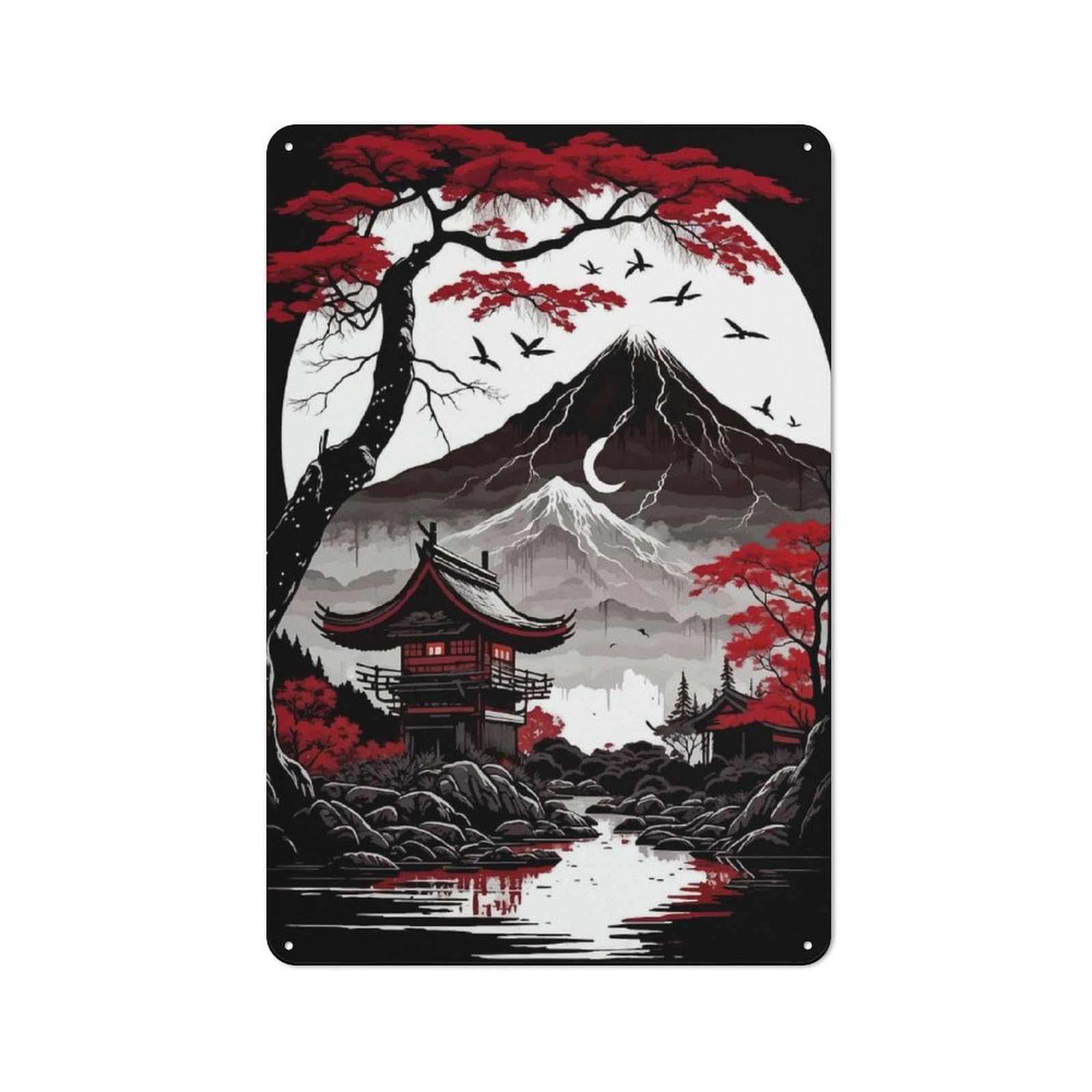 Junmoney Cherry Blossom Japanese Retro Metal Wall Sign 30X20cm For Man Cave Or Games Room, A Housewarming Gift For Games Room Collectors