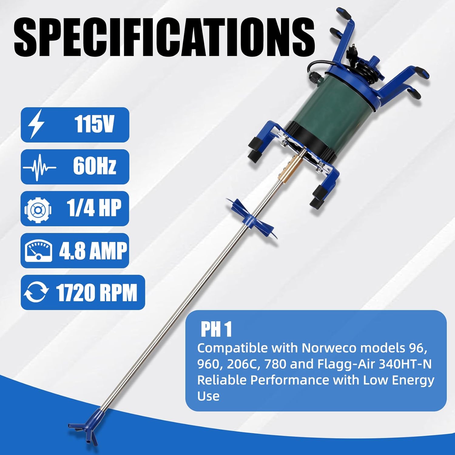 340HT Septic Aerator Replacement, Compatible with Norweco 96 960 206C 780, 115V 1/4 HP Wastewater Treatment Aerator Pump, Direct Shaft-Style Replacement