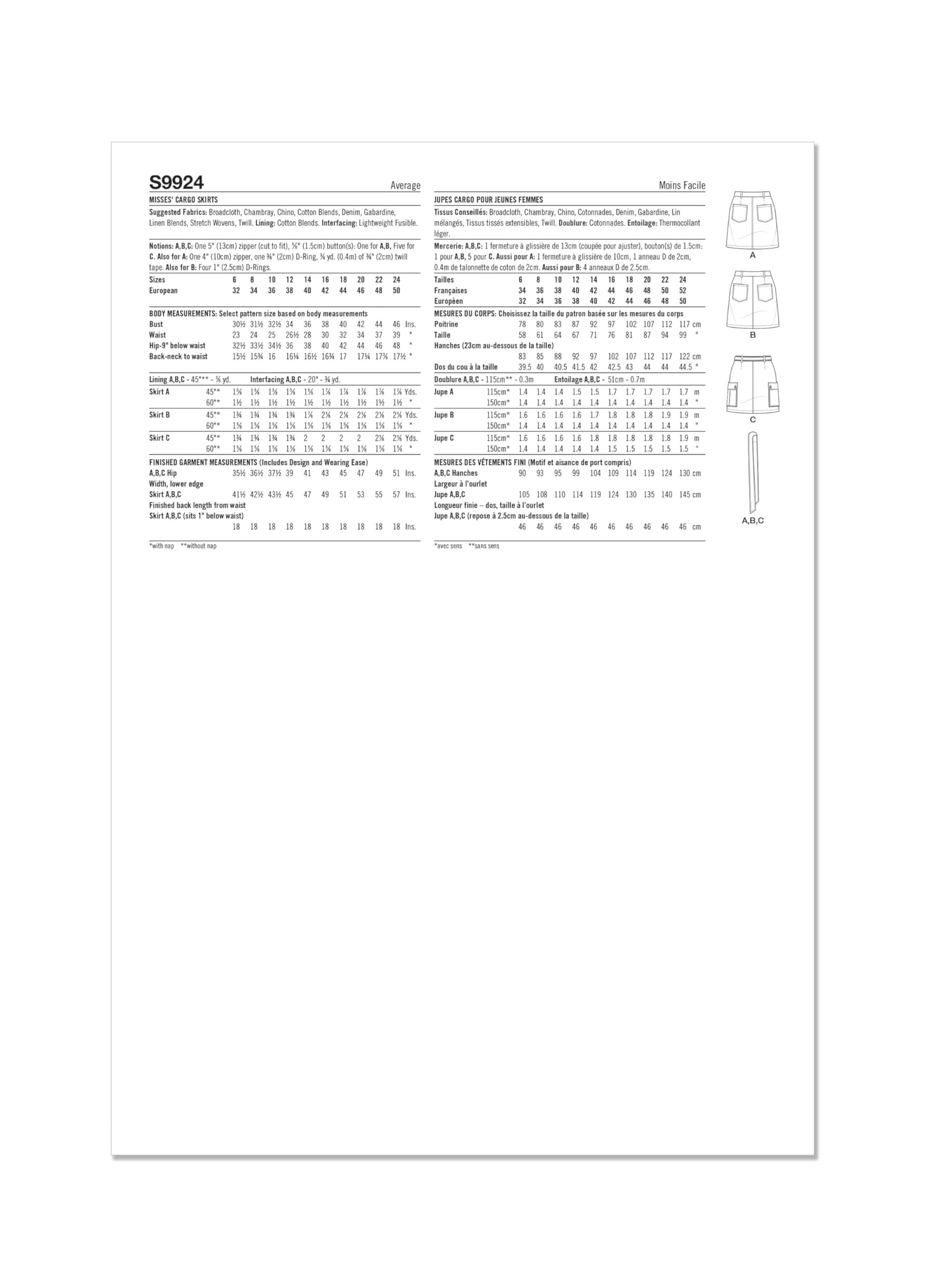 SIMPLICITY Sewing Pattern SS9924U5 Misses' Cargo Skirts U5 (16-18-20-22-24)