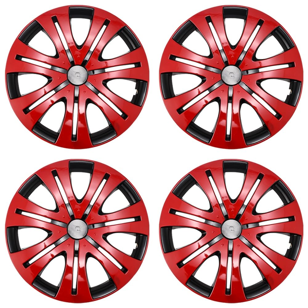 Bright Red Hubcap Wheel Cover Replacement Kit 16" Hub Caps Wheel Rim Cover Car Exterior Accessories Pack of 4, 16 Inches