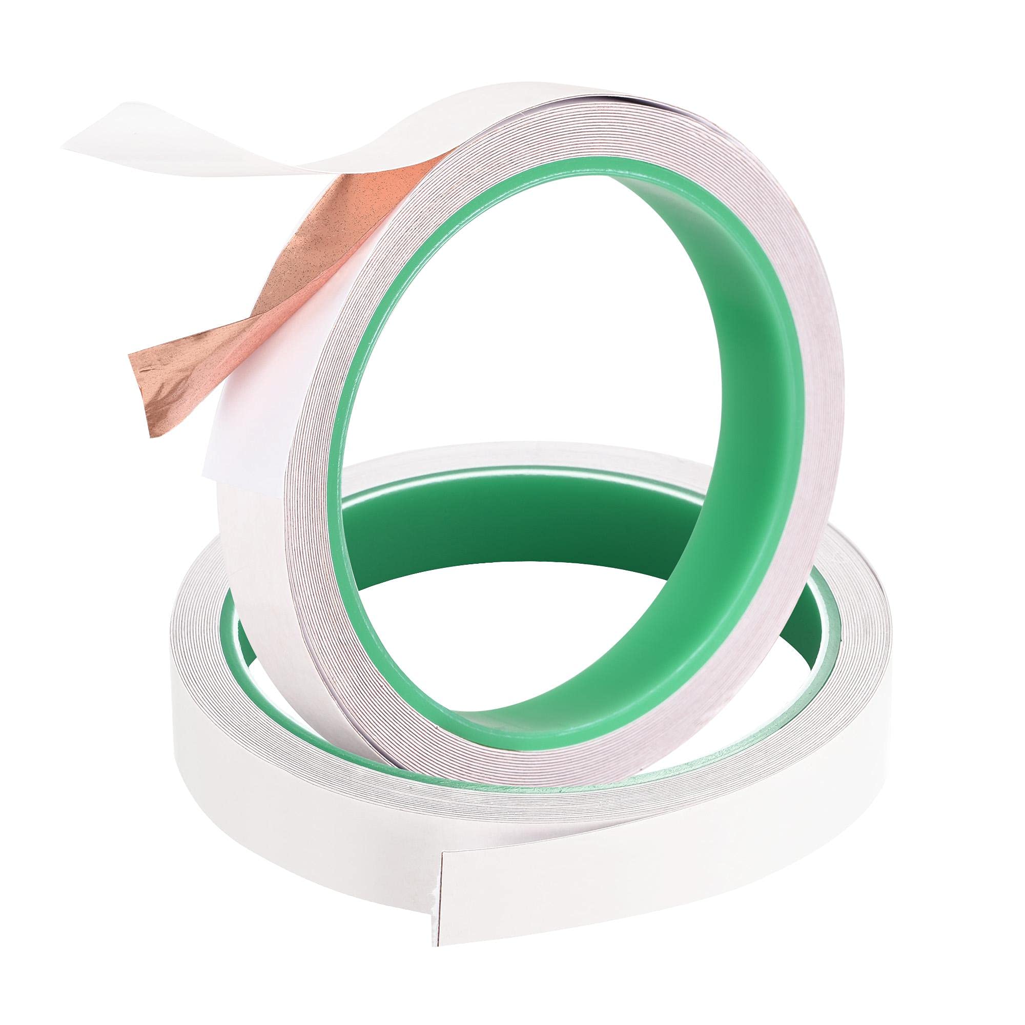 uxcell Double-Sided Conductive Tape Copper Foil Tape Adhesive 15mm x 5m/16.4ft for Guitar, EMI Shielding Crafts, Electrical Repairs, Stained Glass 2pcs