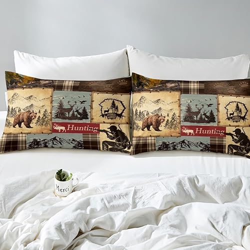 Miniatura 252 de Sábana bajera ajustable de oso de caza, juego de ropa de cama a cuadros de búfalo, sábanas de retazos de cabaña rústica para niños, niños, Multi