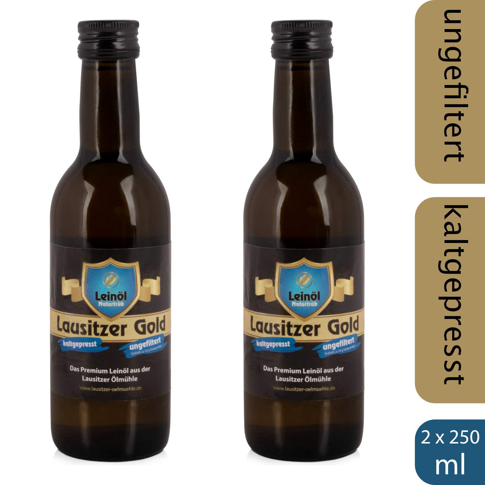 2 x Lausitzer Leinöl - Lausitzer Gold (kaltgepresstes ungefiltertes Premium Leinöl), 2x 250ml