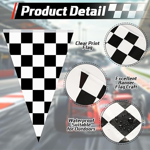 Miniatura 5 de MARFOREVER Pancarta de bandera a cuadros en blanco y negro de 164 pies, 80 banderas de carreras de autos de carreras, banderines de bandera