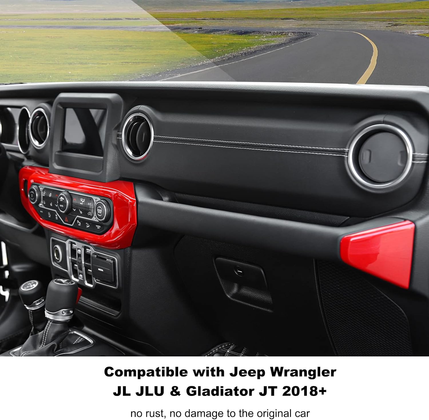 RT-TCZ Center Console Air Conditioner Control Panel Trim Cover Dashboard Decoration Interior Accessories for Jeep Wrangler JL JLU & Gladiator JT 2018-2022,Red