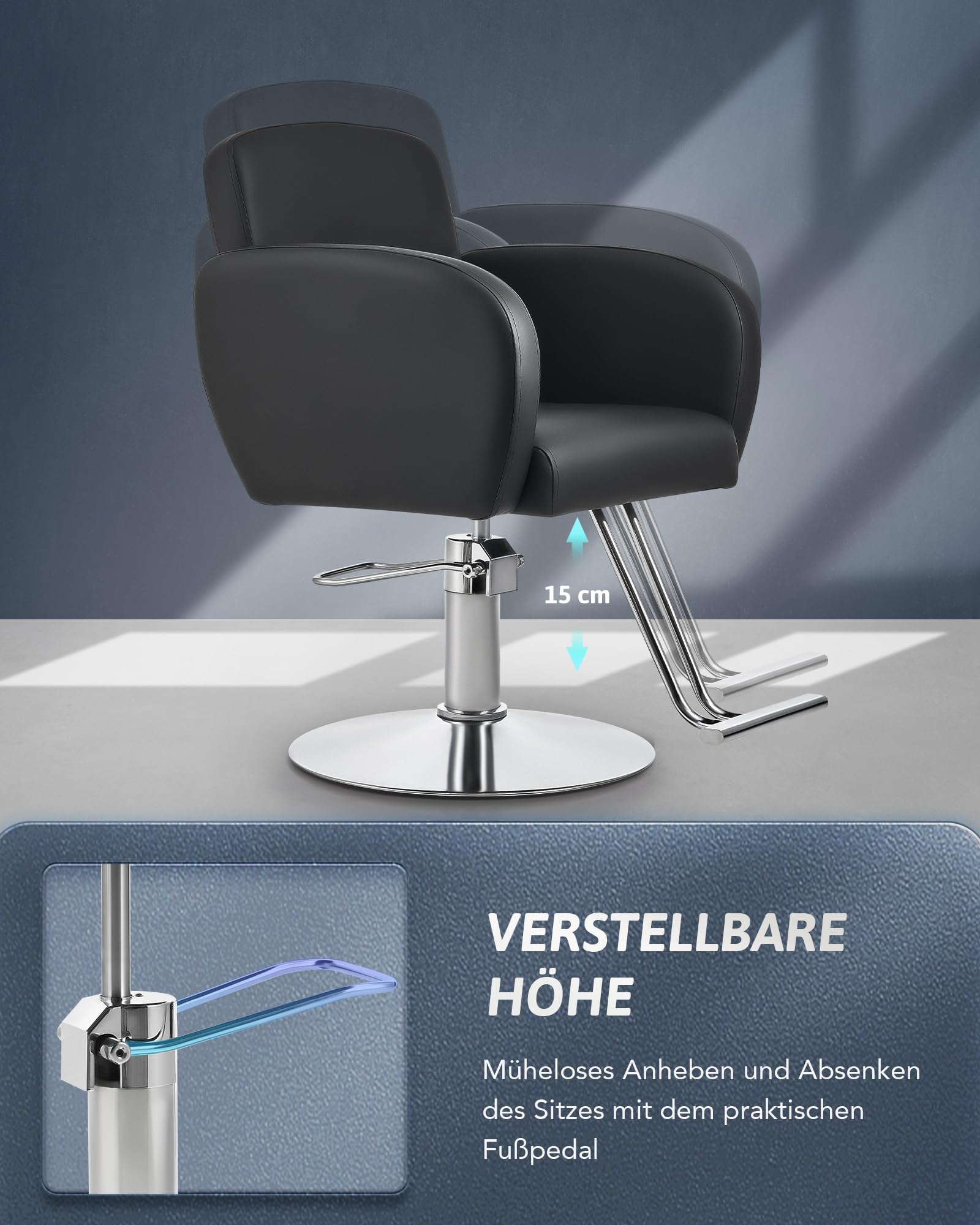 CO-Z Friseurstuhl Schwarz 41-56 cm Höhenverstellbar 360° Drehbar 250KG Barberstuhl