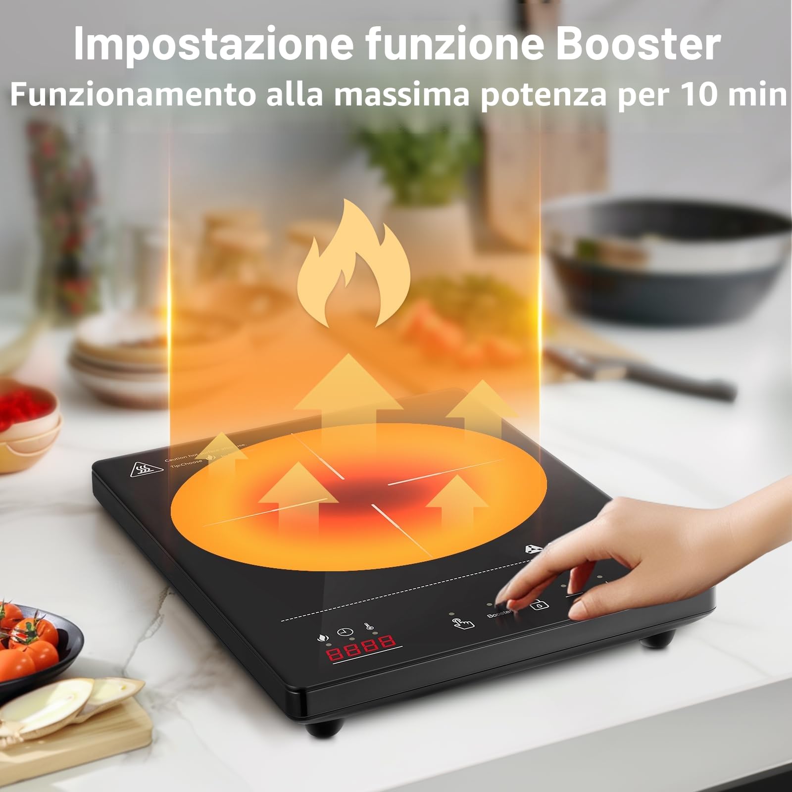Aobosi Piastra Induzione, Piastra a Induzione con Corpo Portatile Ultrasottile (32 * 26 * 4.2), 20 Livelli di Potenza e Temperatura, Funzione Booster 2000W, Blocco di Sicurezza, Timer 10H