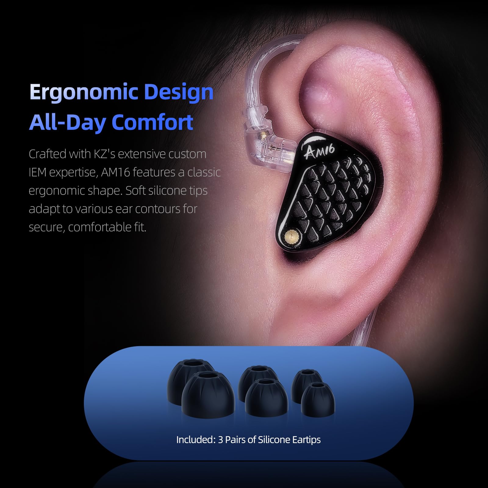KZ AM16 Słuchawki Hi-Fi IEM z 16 wyważoną armaturą, ze słuchawkami zbalansowanymi i ulepszonymi basami, odłączany kabel, ergonomiczna konstrukcja, przewodowy zestaw słuchawkowy (bas bez mikrofonu)