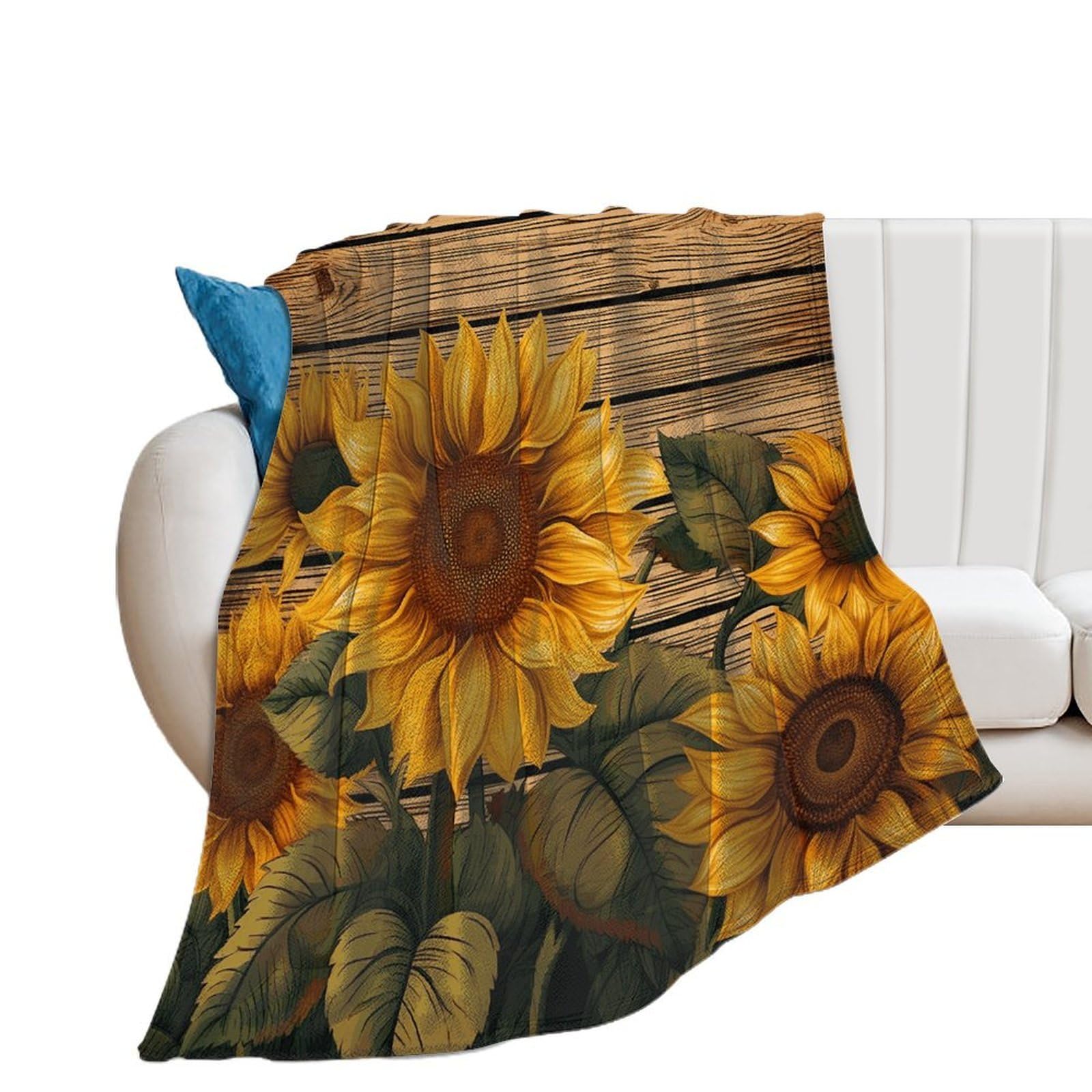 Paint Wooden Board Sunflower Throw Blanket for Couch Super Soft Warm Lightweight Throw Blankets Cozy Flannel Bed Blanket Cute Decorative Blankets for All Seasons Home Decor Gift 30"*40"（76 * 100cm）