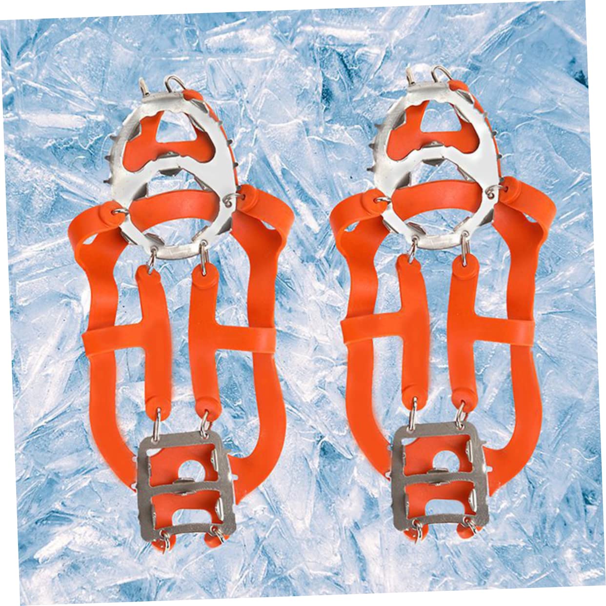 TOVINANNA 1Pair Outdoor Teeth Crampons for Shoes and Boots Heavy Duty Ice Cleats with Spikes Non for Winter Hiking Climbing and Orange