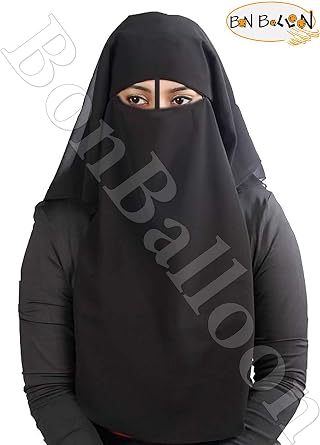 bonballoon Black XL Long Saudi Layered Niqab Niqabs Nikab Naqaab 3 Layers Burqa Hijab Face Cover Veil Islam Islamic Dress Clothing For Muslim Womens Jilbab Abaya Dress