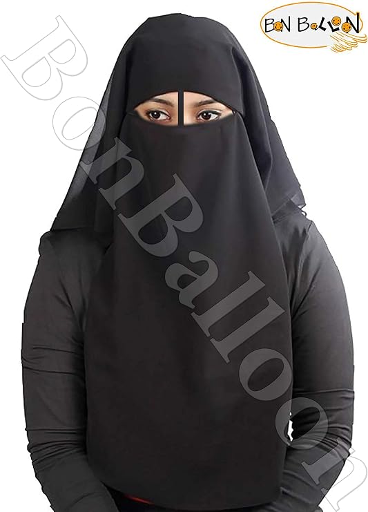 bonballoon Black XL Long Saudi Layered Niqab Niqabs Nikab Naqaab 3 Layers Burqa Hijab Face Cover Veil Islam Islamic Dress Clothing For Muslim Womens Jilbab Abaya Dress