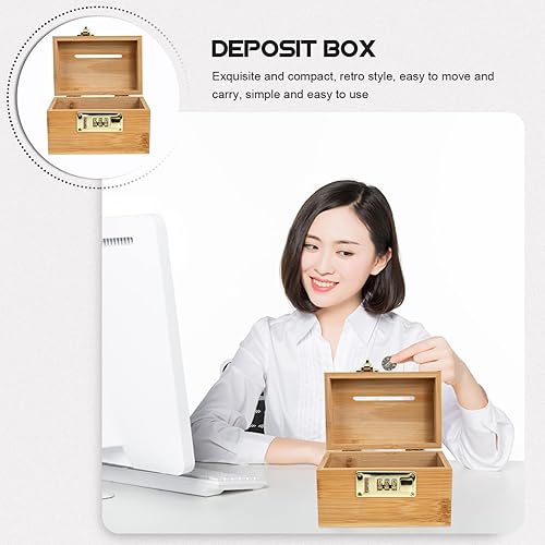 Miniatura 3 de Beavorty Caja de almacenamiento de dinero de madera para el tesoro, hucha vintage para niños, juguete de madera para almacenamiento de monedas, caja