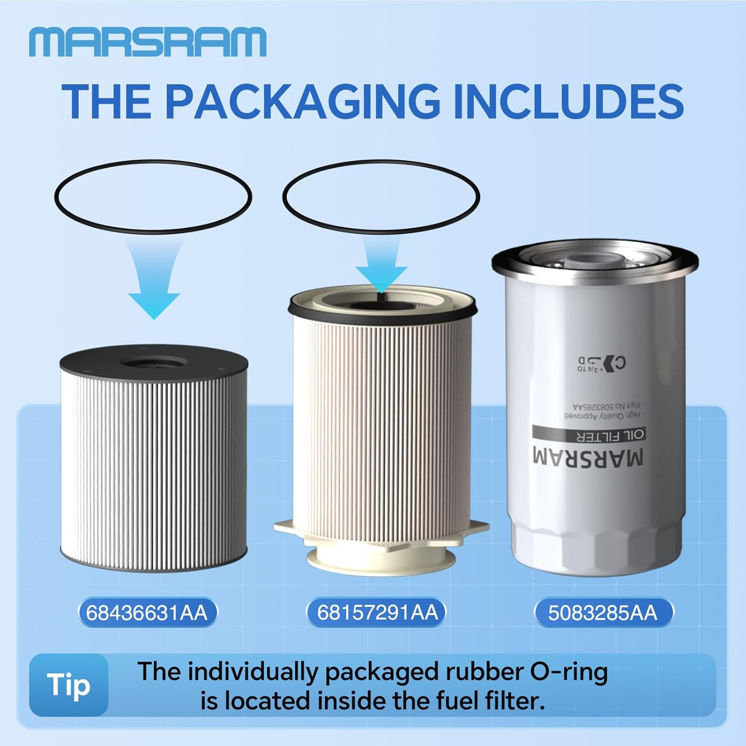 Marsram 6.7 Cummins Fuel Filter and Oil Filter Kit Fits for 2019-2023 Ram 2500 3500 4500 5500, 6.7 Cummins Oil Filter for 2019 2020 2021 2022 2023 Dodge Ram Replaces 68157291AA 68436631AA 5083285AA
