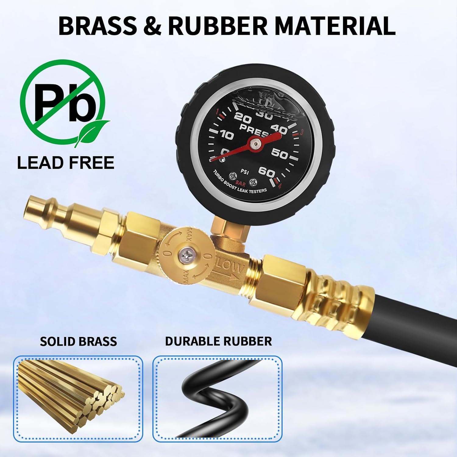 RV Winterizing Kit, 17inch Upgraded RV Blowout Hose Adapter kit with Oil Pressure Gauge & Shut Off Valve, RV Sprinkler Blowout Adapter Kit, for RV, Camper, Boat, Garden Plumbing Systems,etc