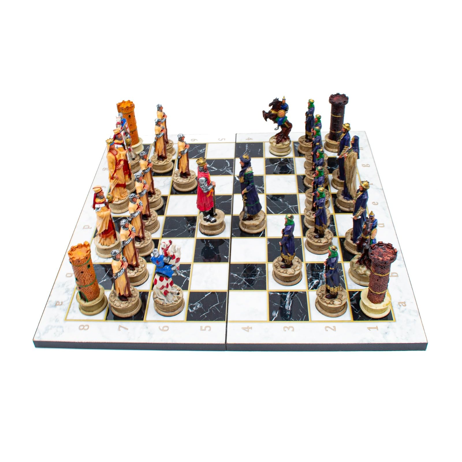 Ensemble d'échecs personnalisé en bois fait à la main, ensemble d'échecs sur le thème de l'Empire romain et ottoman, échiquier en noyer fait à la main, pièces d'échecs peintes à la main.