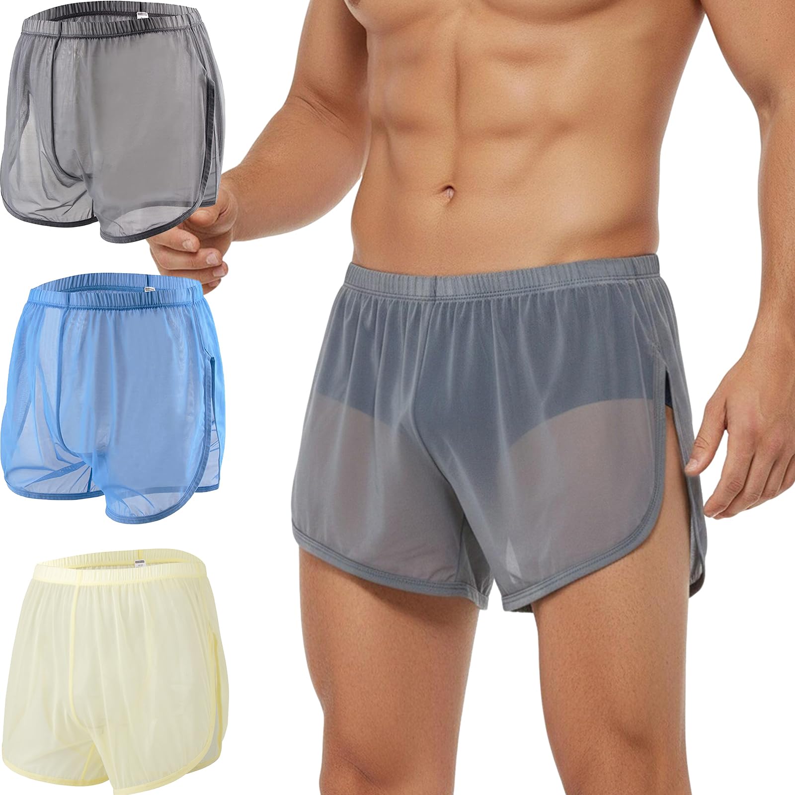 YINYOUYU Mens Sexy Mesh See Through Shorts Underwear Loose Sheer Breathable Boxers Short