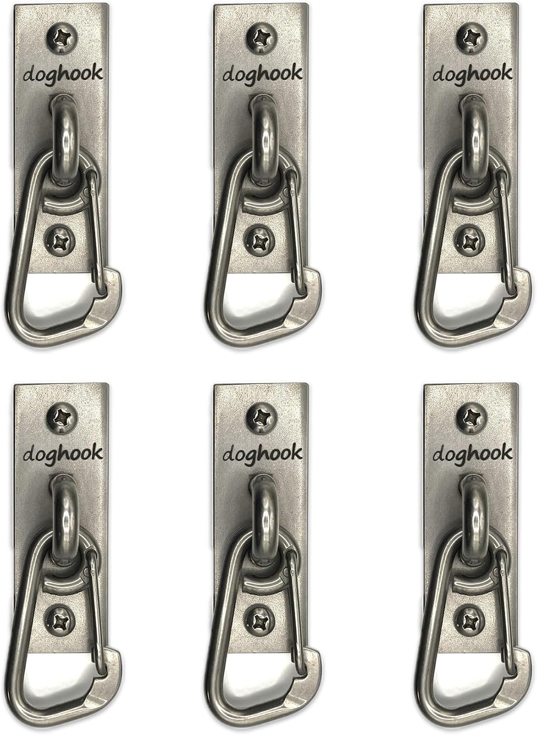 Canine Hitch- Secure Dog Leash Parking Wall Slim Hook with Clip 6 Pack - Tie Out Stainless Steel & ABS Mounting Plate for Strength - Practical Lead Management for Home & Business