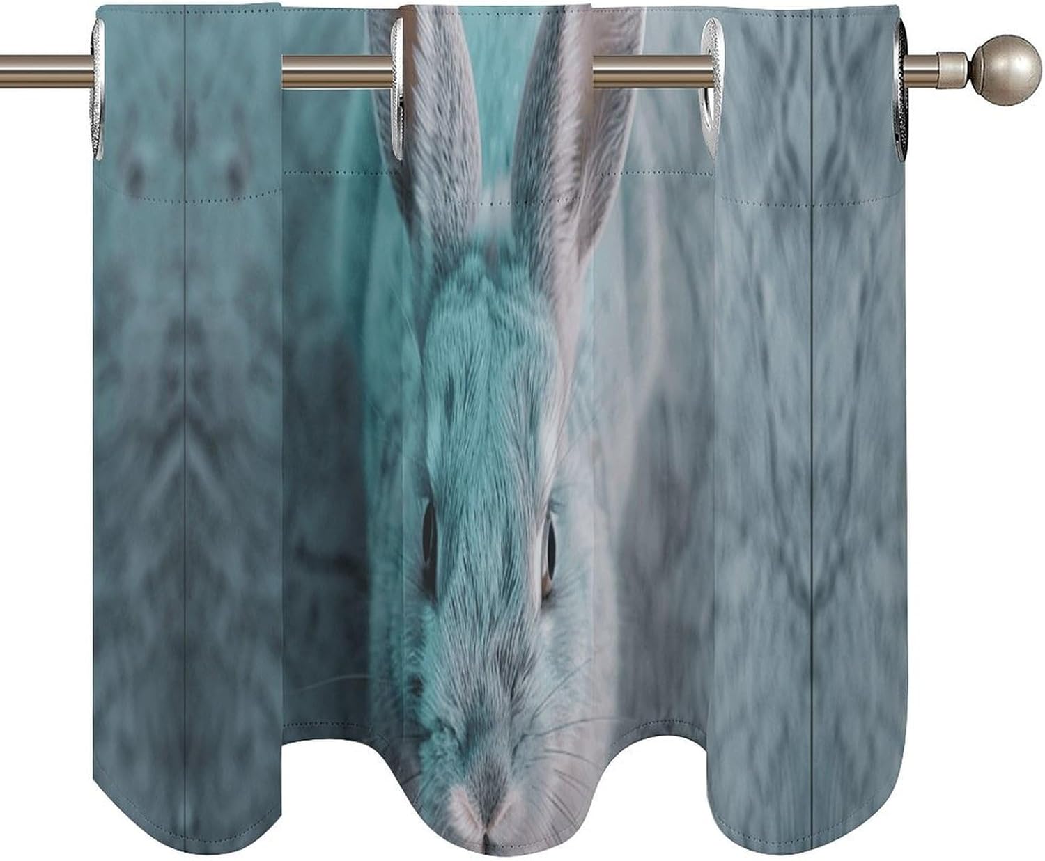 Light Blue Rabbit Valance for Windows, 2 Pack Kitchen Curtains Modern Home Decor, Soft Blackout Window Curtains for Living Room & Bedroom, 18 X 52 Inch