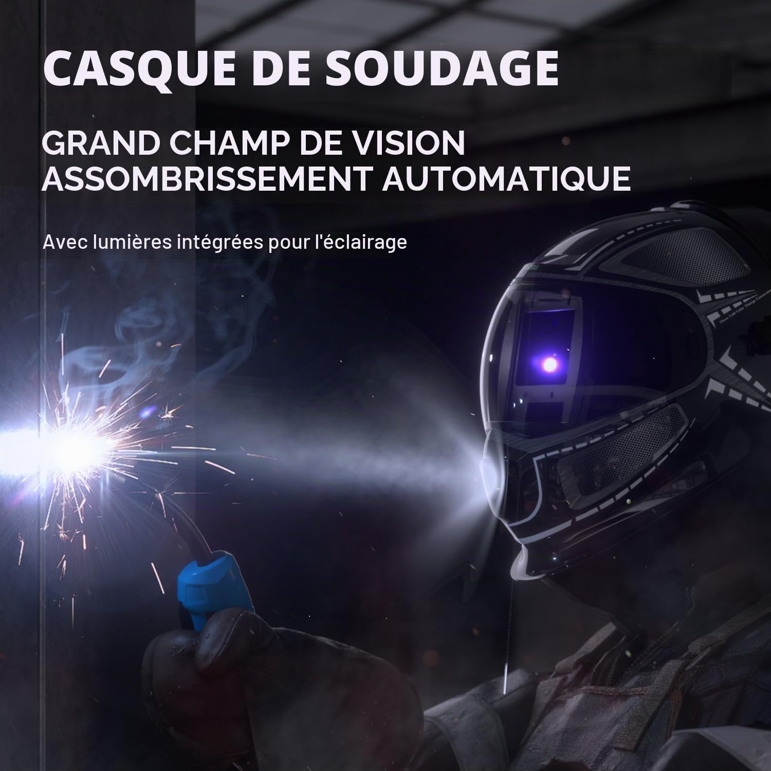ANDELI PAPR Casque de soudage avec ventilation | 99,95% d'efficacité de filtration, obscurcissement automatique, champ de vision panoramique à 180° et LED | Pour MIG/MAG/Wig/E-Hand