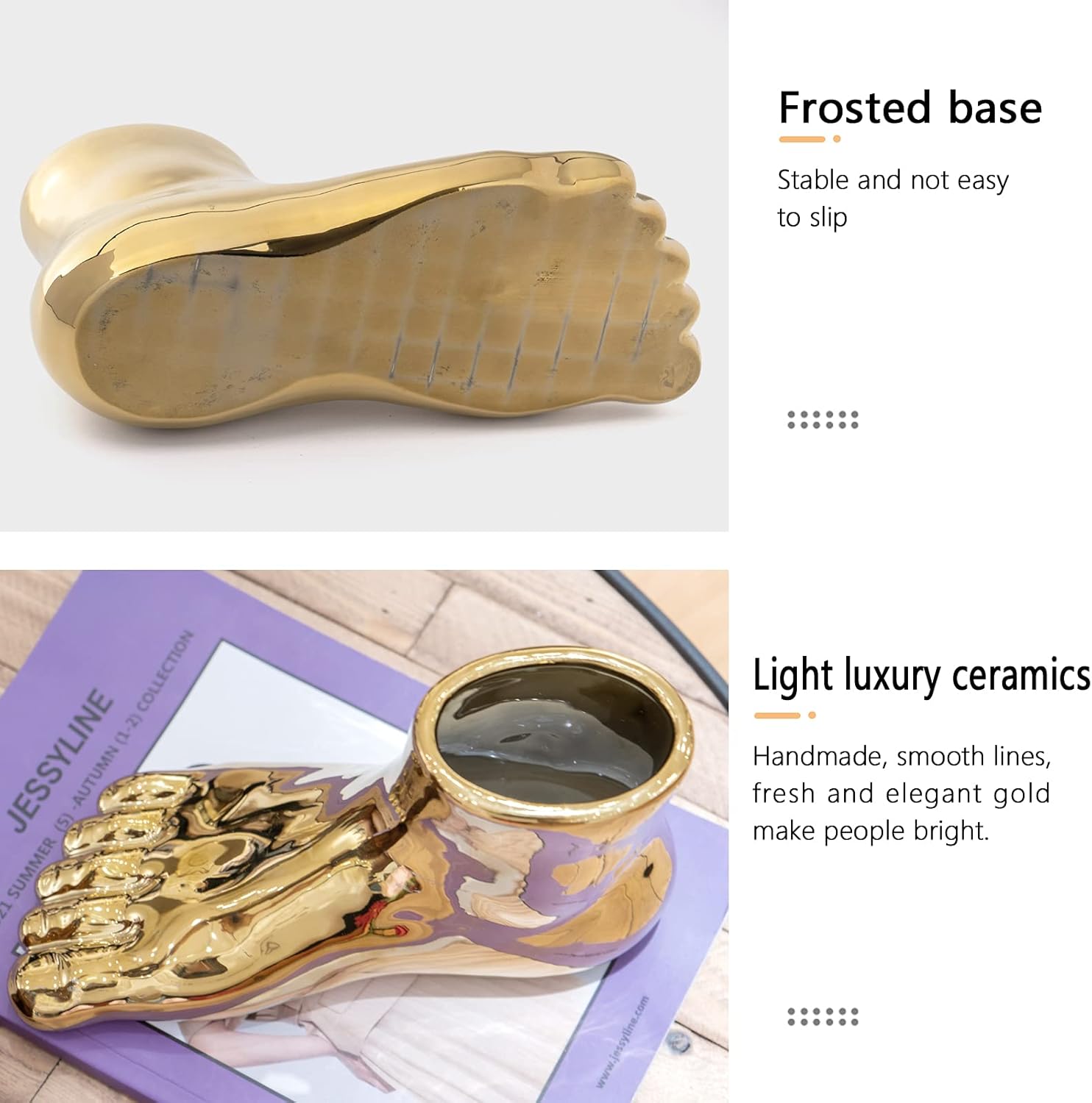 Notakia Unique Flower Vase Statue Home Decor Modern Style Gold Room Decor Accents for Indoor and Outdoor Statue Planter Pots Gold Decor Accents Sculpture Home Decor(Foot Shaped)