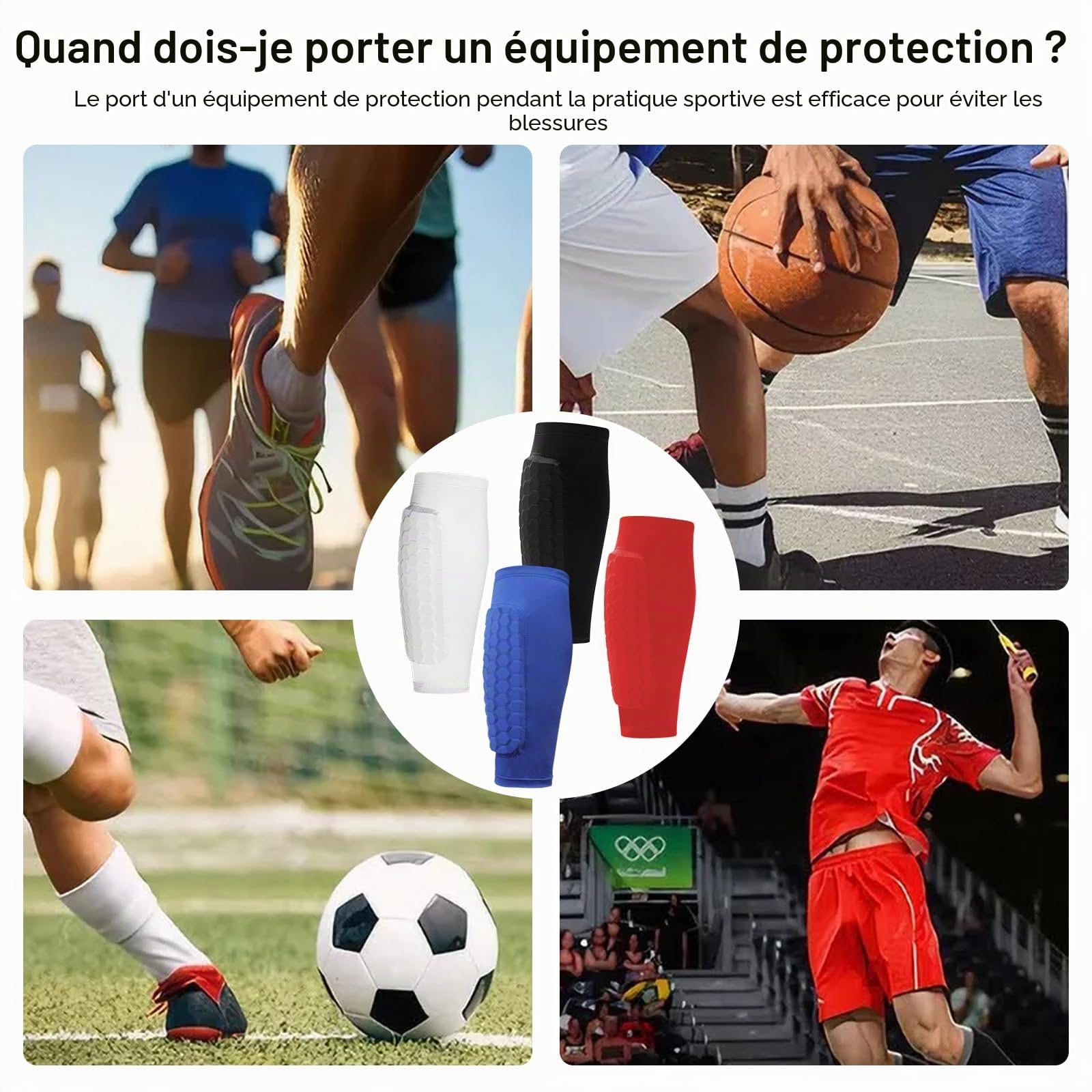 Protège Tibias de Football, Ski Shin Guards, Protection Professionnelle du Mollet, Manchon de Protection des Mollets avec Coussinets Cellulaires, Respirants et Légers pour Sport