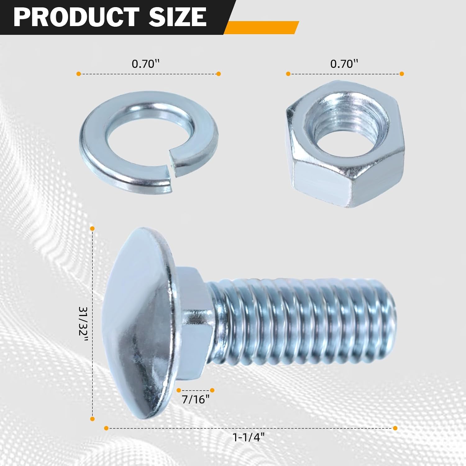 Front Rear Bumper Bolts Kit Capped Round Head Compatible with Ford 7/16-14x1-1/4 (8 Set); Long Carriage Chrome Bumper Bolts, Hex Nuts, and Lock Washers; 7/16 Carriage Bolt