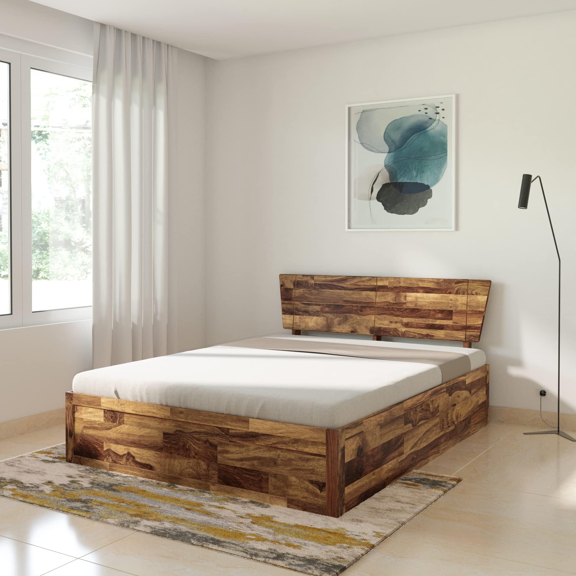 Amazon Brand - Solimo Danvers Queen Size Solid Sheesham Wood Bed with ...