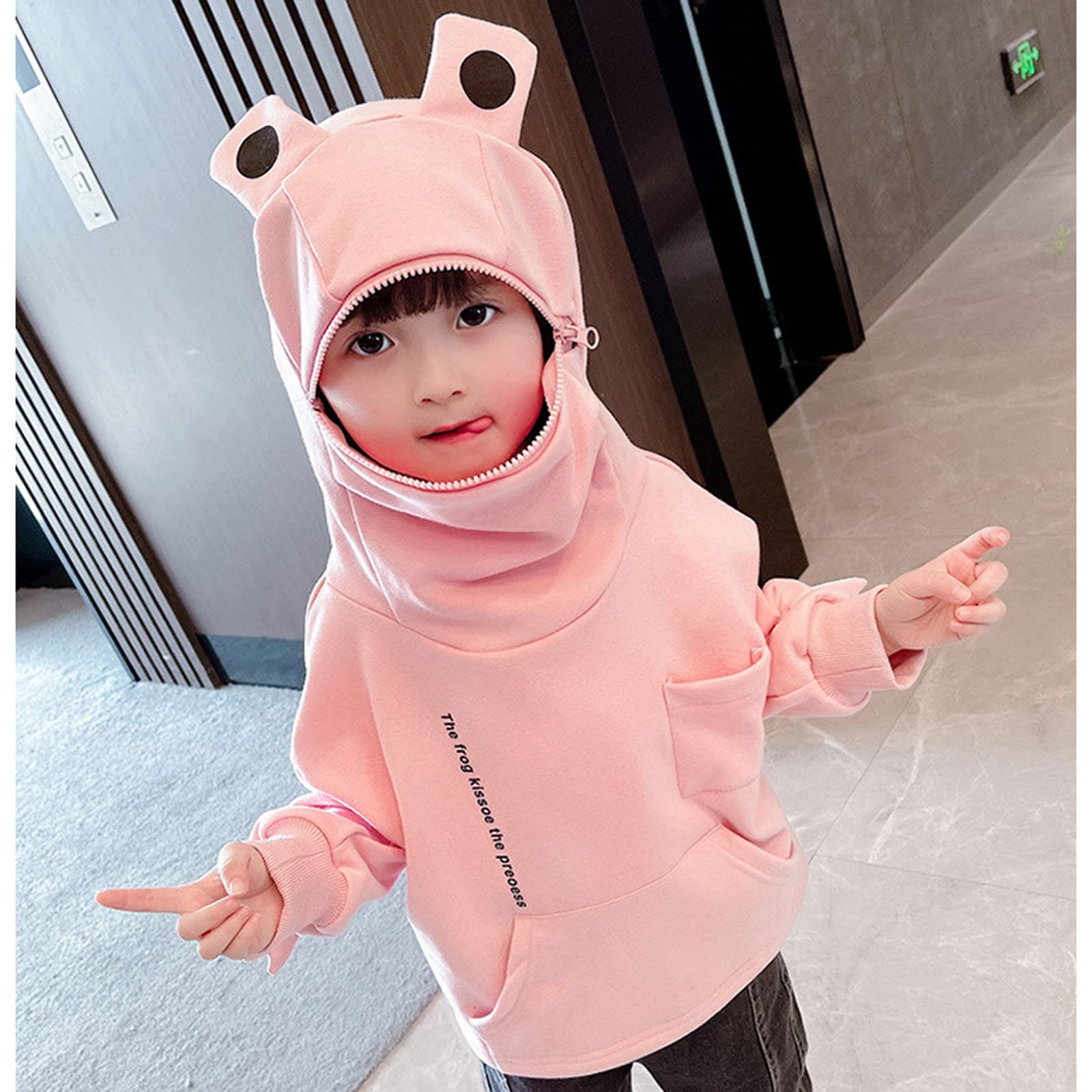 Dziecięcy sweter z kieszonką dla dzieci żaby z kapturem dla dziewczynek kreskówkowe bluzy z kapturem bluza dla chłopców z dużym zamkiem błyskawicznym maluch 3D dziewczęce topy duże dzieci