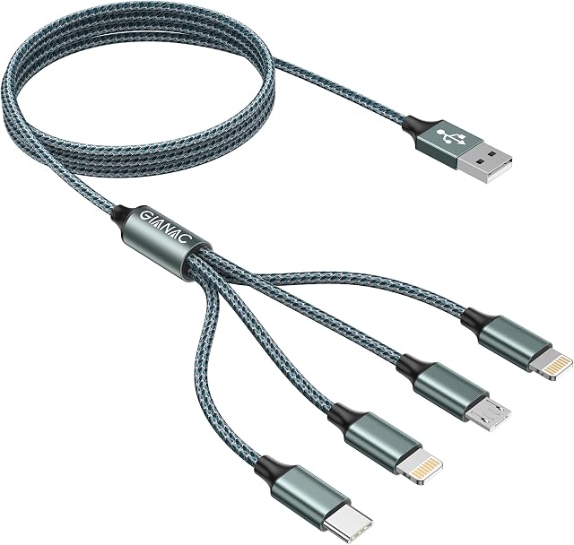 Multi Charger Cable, 4 in 1 Charger Cable [1.2M] Multiple USB Cable Nylon Braided with Micro USB Type C Lightning Cable Connector for iPhone, Android Galaxy, Huawei, Nexus, Nokia,LG, Sony, PS4-Green
